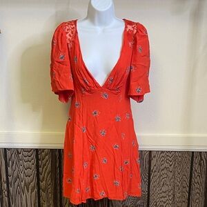 Free People Orange Floral Mini Dress